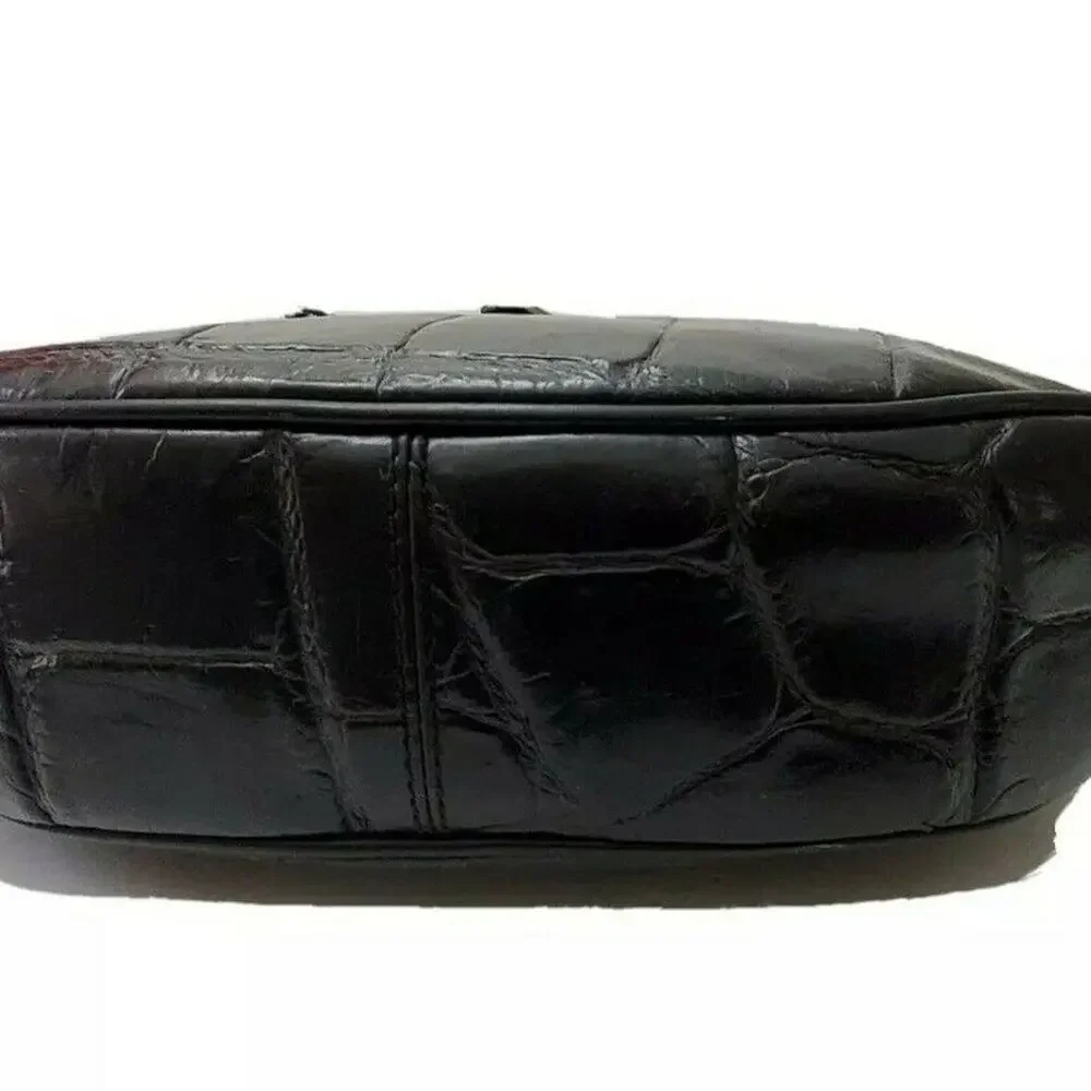 Y2K‎ Rare Dooney & Bourke Moon Round Baguette Purse Black Leather Croc Embossed